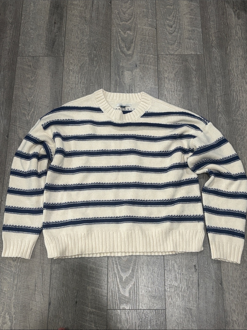 American Eagle Outfitters Striped Crewneck Sweater - Cream and Navy